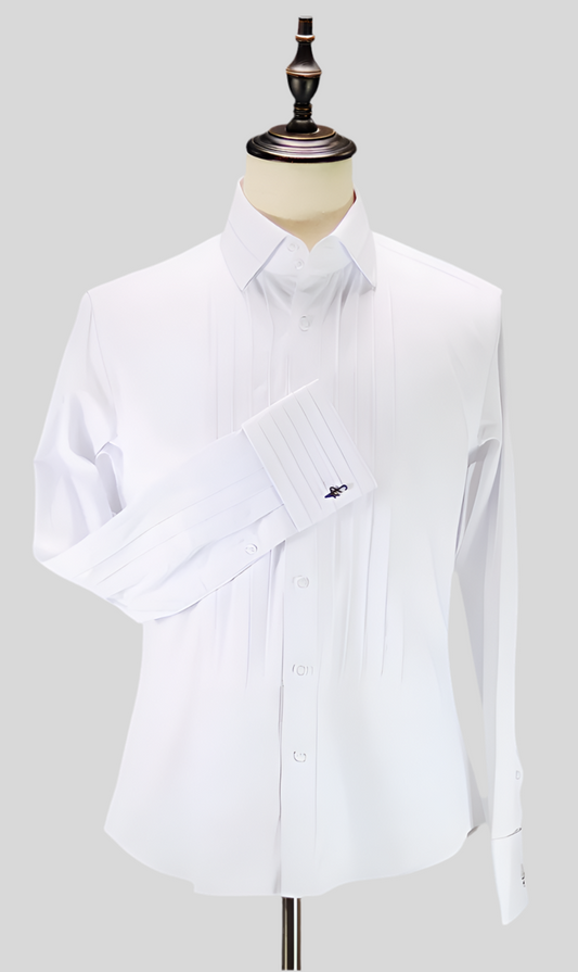 Two-Tone Pleated French Cuff Shirt