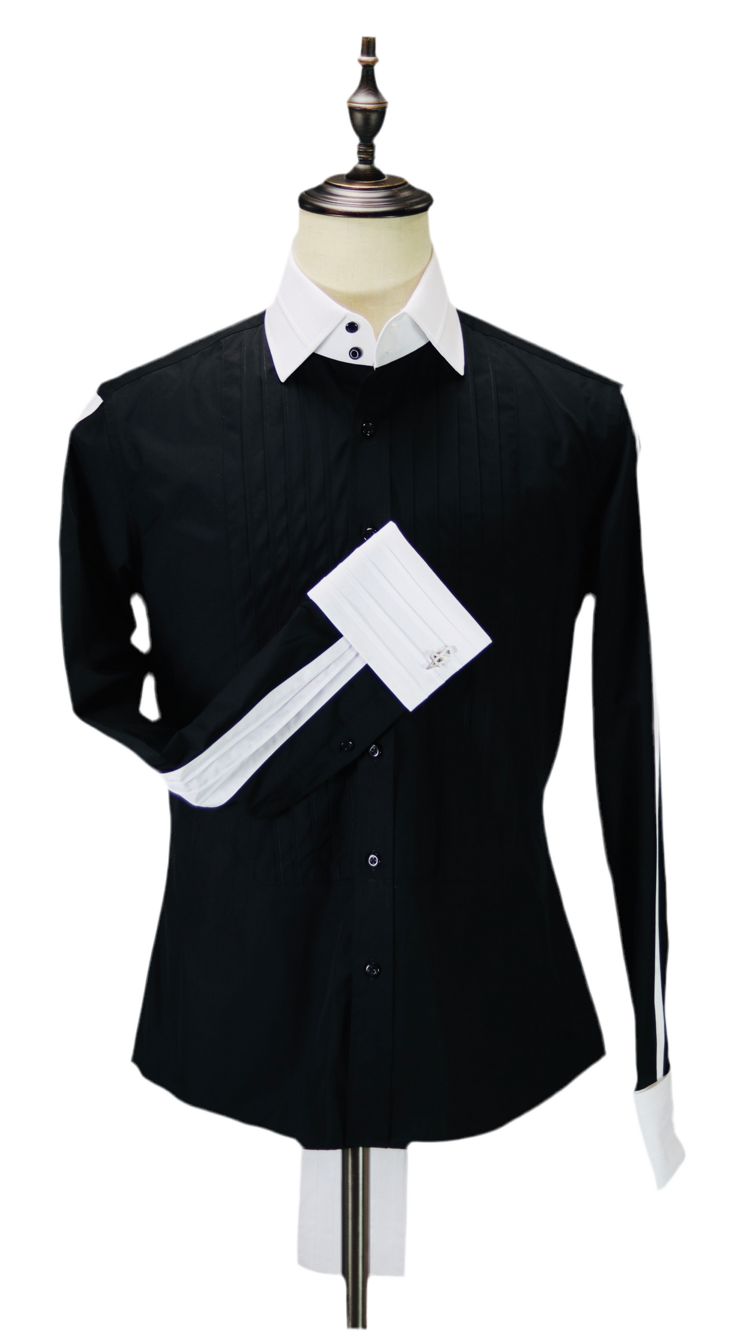 Two-Tone Pleated French Cuff Shirt