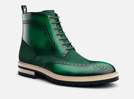 Green Ankle Wing Brogue Boot