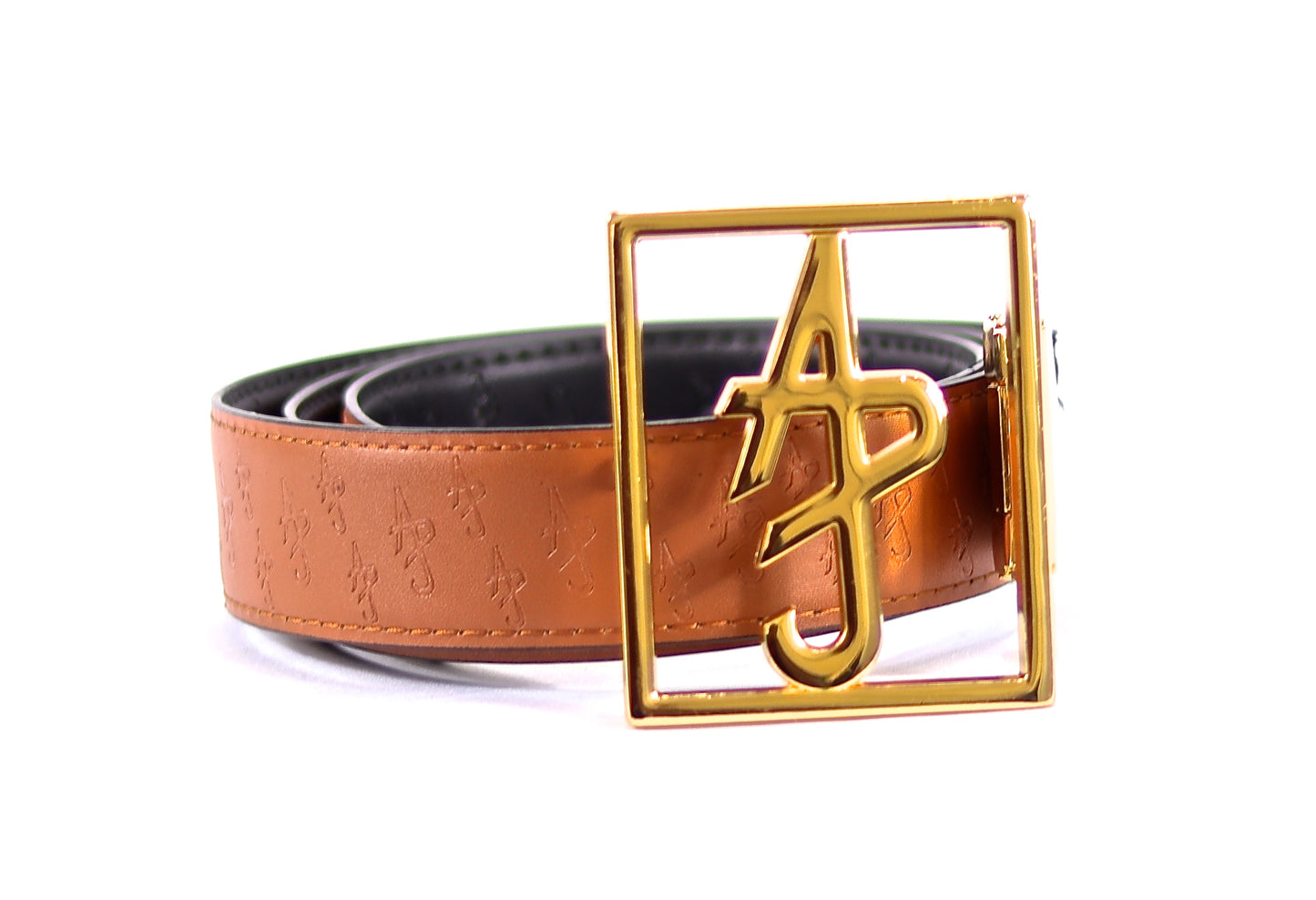 "ADJ" Logo Black/Camel Reversible Leather Belt