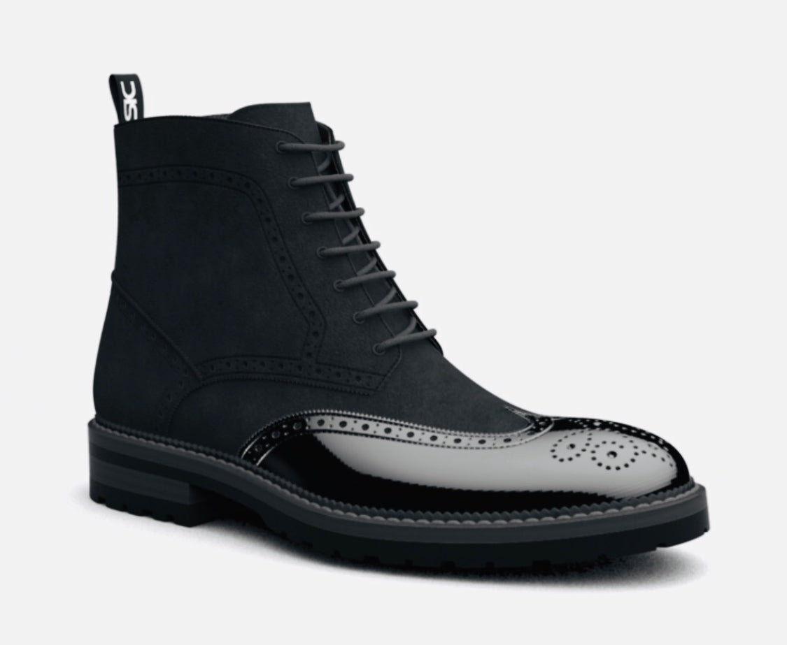 Black Ankle Wing Brogue Boot