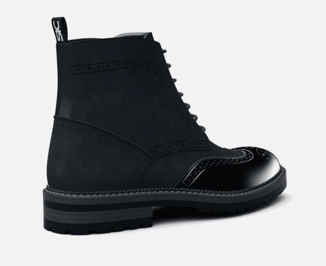 Black Ankle Wing Brogue Boot