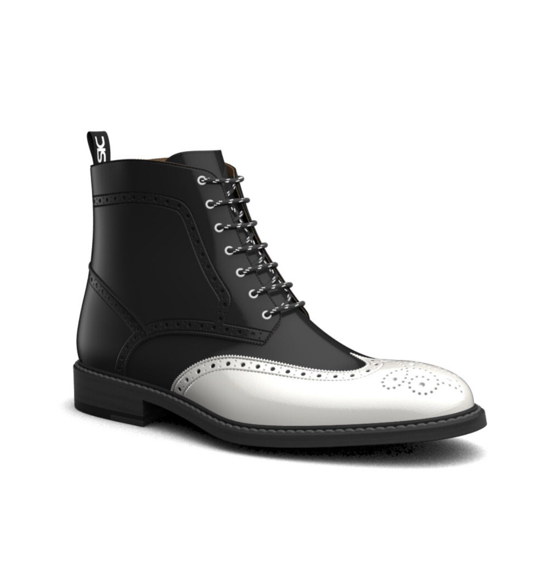 Anton Dennard Ankle Boot Shiny Black and White Toe Cap