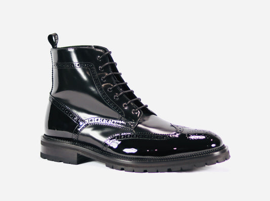 Black Shiny Leather Patent Boot